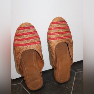Indian Zardozi Embroidered Mule Slippers Gold Red Flats Women’s 6–7 New
